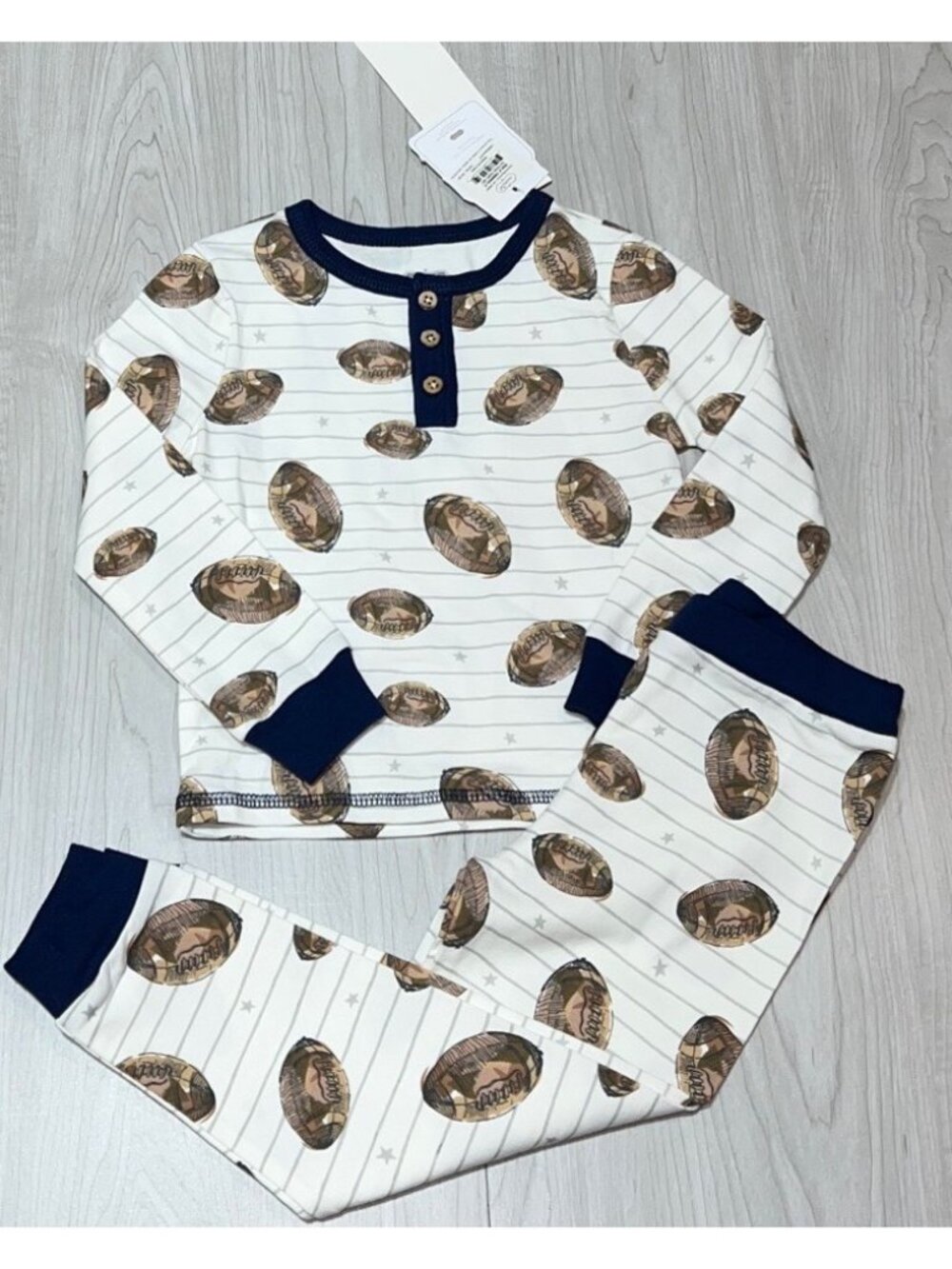 Mud Pie 24m 2T NWT BLUE FOOTBALL TODDLER PAJAMAS PJs pants set Fall Ball